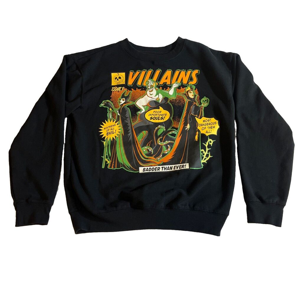 Disney Villains Ursula Sweatshirt Women's M 8-10 Black Graphic Pull Cotton Blend